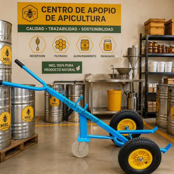 carretilla porta tambor de dos ruedas para apicultura