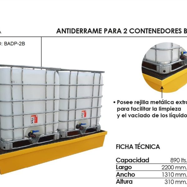 Batea plástica antiderrame para dos bins INDUMOV